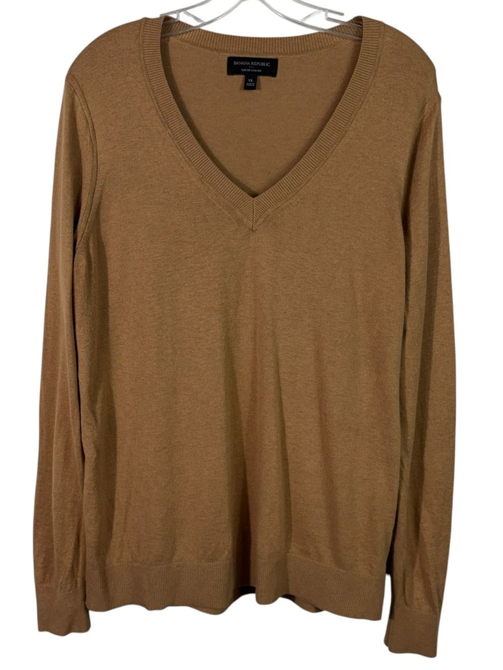 Banana Republic Forever Sweater Tan V-Neck Lightweight Knit Top XL Minimalist